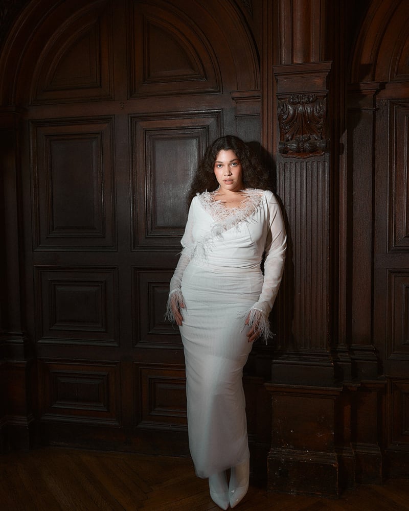 Front of a model wearing a size XL Hunter in White by Houghton by Katharine Polk. | dia_product_style_image_id:285083